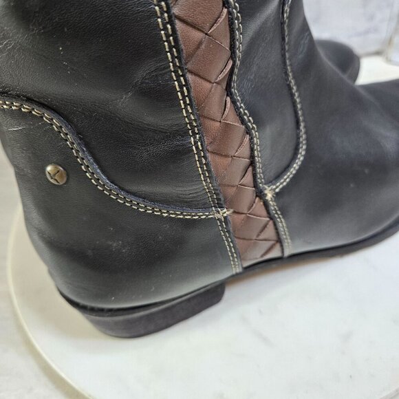 Pikolinos Garda Riding Boots Womens 41 US 10.5-11 Black Leather Brown Braid Trim - Picture 8 of 16